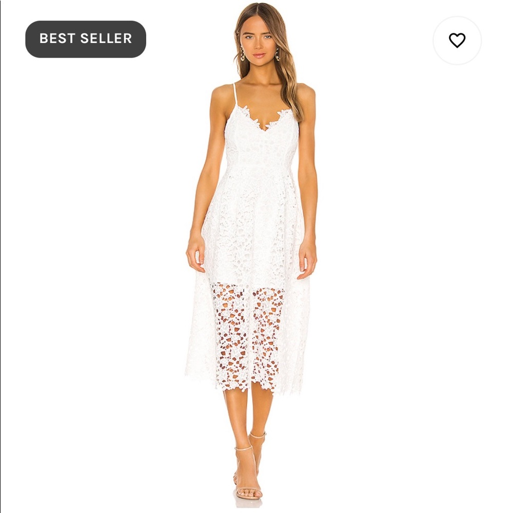 Lace A Line Midi Dress in White